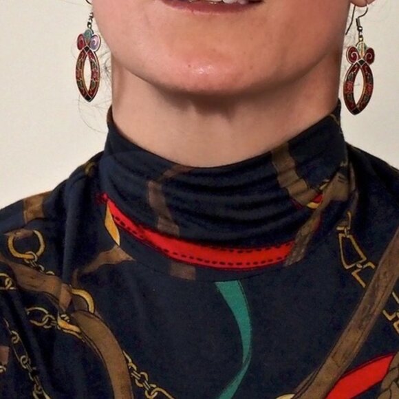 Vintage Enamel Floral Drop Earrings - Picture 10 of 10